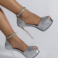 Women's Fashionable High Heel Sandals With Buckle Design, Silver Sequins, 12.5CM Chunky Heel, Elegant And Sexy Party Shoes, Large Size, Peep Toe, Waterproof Platform, Versatile, Spring/Summer/Autumn