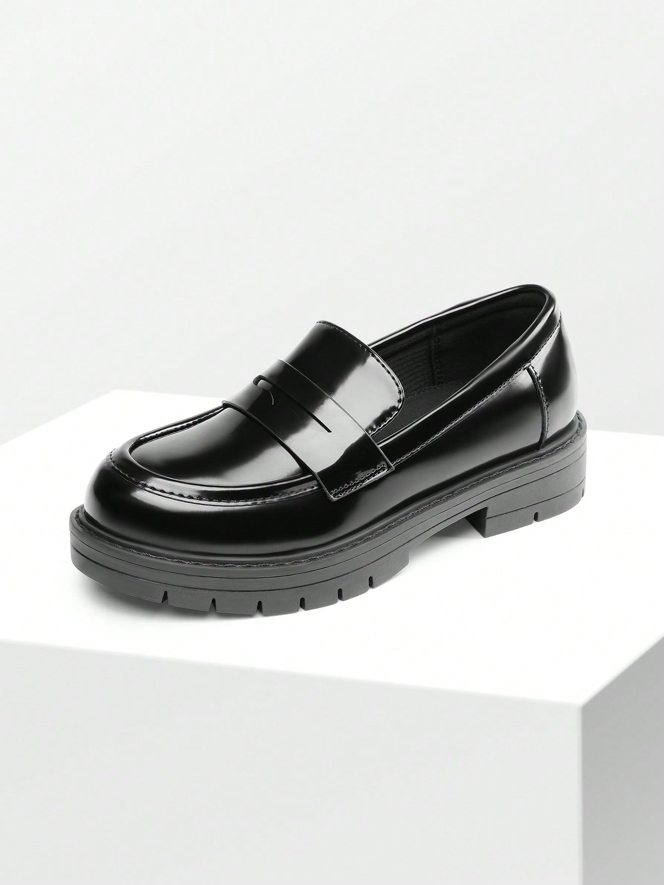 Girls Loafers Chunky Platform Penny Loafers School Uniform Slip On Dress Shoes Round Toe Comfortable