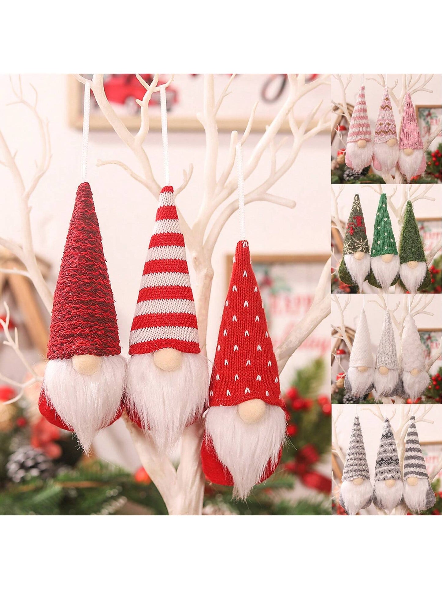 3pcs Christmas Decoration Hanging Ornaments Red Knitting Set Knitted Material Daily Decorative Pendant For Christmas Tree