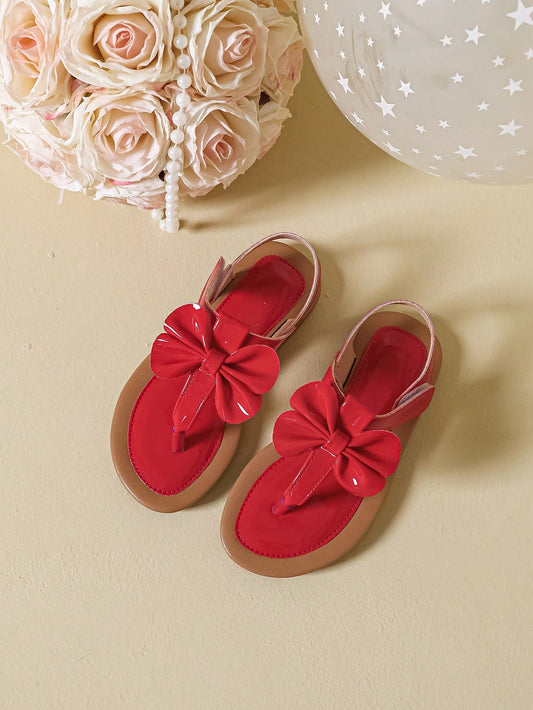 New Summer Style Flat Sandals With Bowknot And Toe Clip For Little Girls, Daily