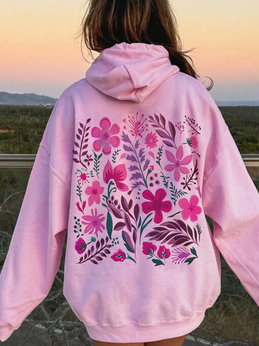 EZwear Pink Flower Hoodie, Cute Hoodie, Artistic Hoodie, Plant Hoodie, Nature-Themed Hoodie, Cottagecore Hoodie, Granola Girl Bohemian Style Hoodie, Plant Hoodie