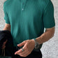 Manfinity Homme Men Ribbed Knit Quarter Button Office Plain Casual Polo Shirt, For Husband