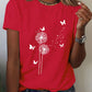 EMERY ROSE Dandelion Butterfly Pattern Short Sleeve Round Neck T-Shirt Casual Graphic Tees Women Tops