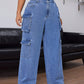 EZwear Plus Size Casual Washed Loose Wide Leg Cargo Jeans