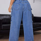 EZwear Plus Size Casual Washed Loose Wide Leg Cargo Jeans