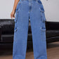 EZwear Plus Size Casual Washed Loose Wide Leg Cargo Jeans