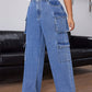 EZwear Plus Size Casual Washed Loose Wide Leg Cargo Jeans