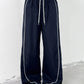 Women's Color Block Drawstring Waist Wide-Leg Loose Casual Pants