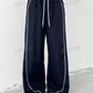 Women's Color Block Drawstring Waist Wide-Leg Loose Casual Pants