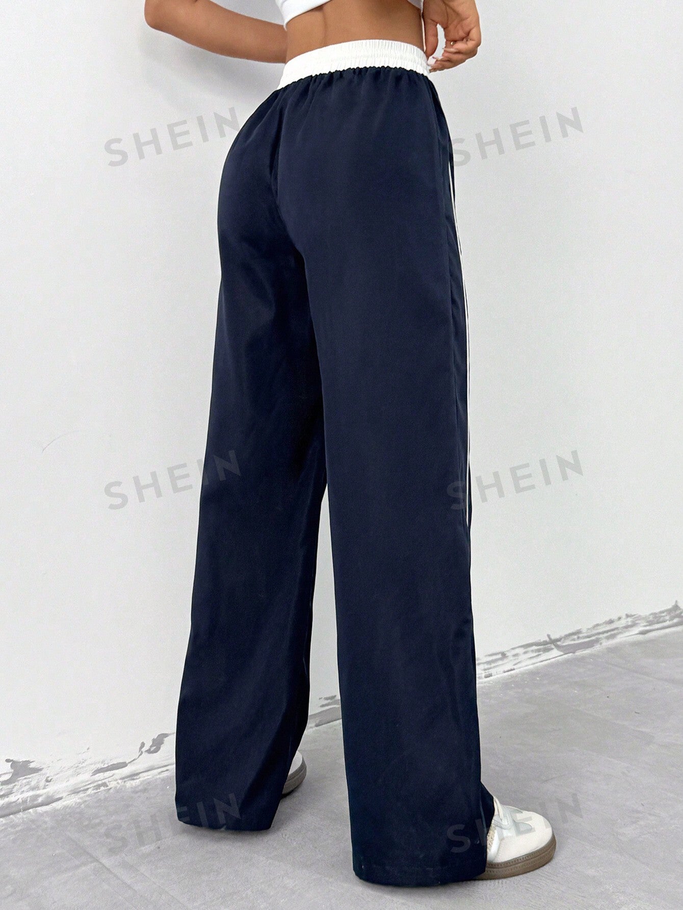 Women's Color Block Drawstring Waist Wide-Leg Loose Casual Pants