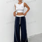 Women's Color Block Drawstring Waist Wide-Leg Loose Casual Pants