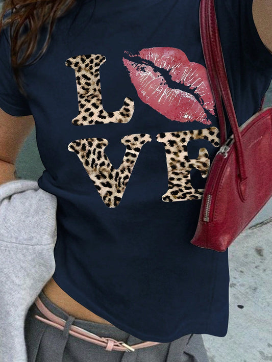 EZwear Women's Y2K Leopard Print Love Pattern Summer T-Shirt