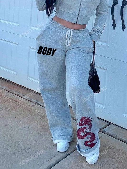 Women's Letter Print Draw String Waist Loose Casual Sweatpants