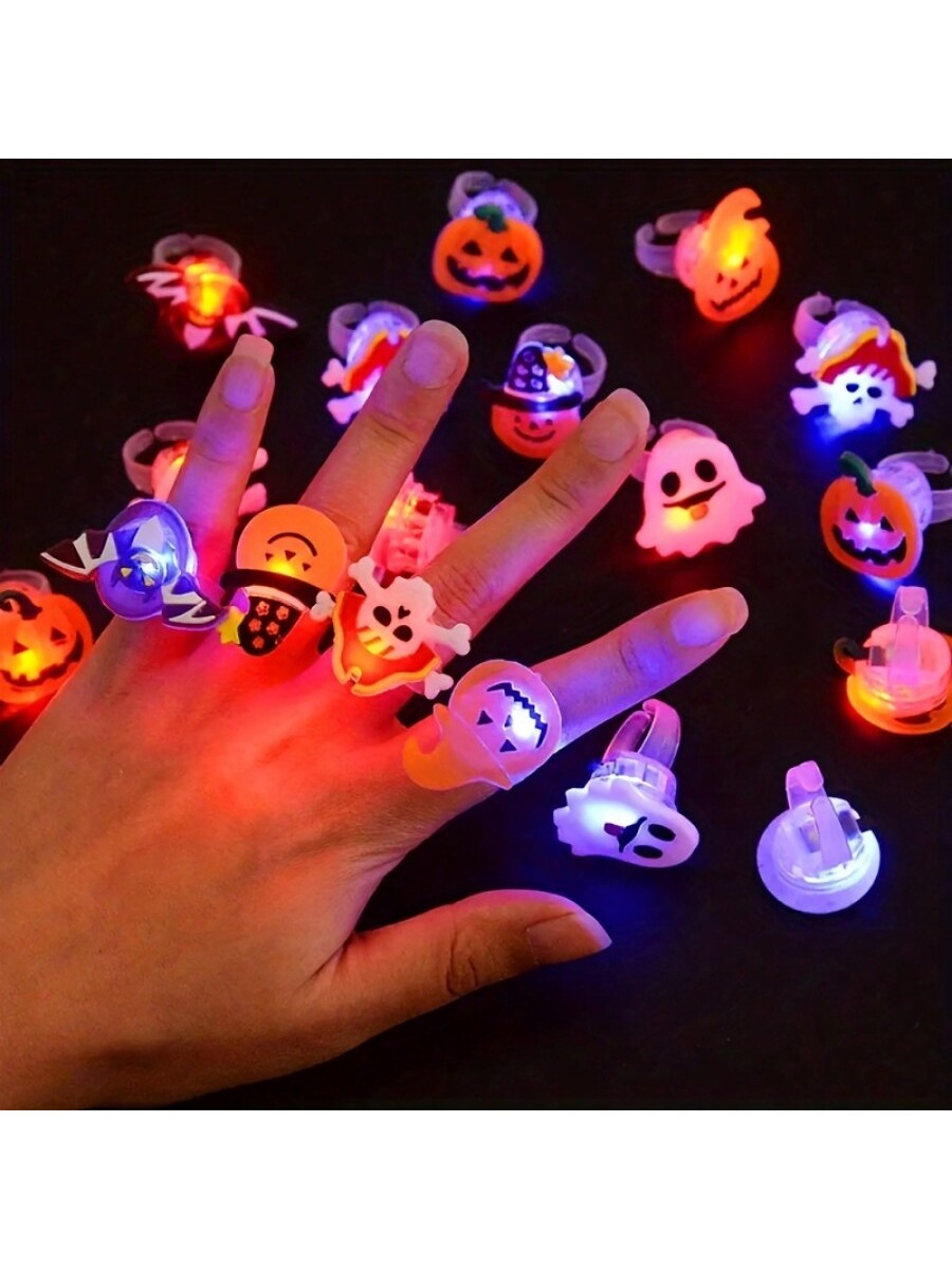 1PC/10pcs/24pcs/50pcs Halloween Luminous Ring, Luminous LED Ring, Small Gift, Fingertip Light, Halloween Party Decoration Resin Halloween Series Pumpkin Skull Ghost Fall Autumn