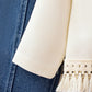 2pcs/Set Young Girl Solid Color Fringe Long Sleeve Top And Fringe Denim Pants Outfit