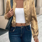 LUNE Autumn New Metallic Gold Zipper Ribbed Cuffs Baseball Jacket, Slim Fit, Elegant, Versatile, Short Cardigan Top For New Year Holiday Party Clothes