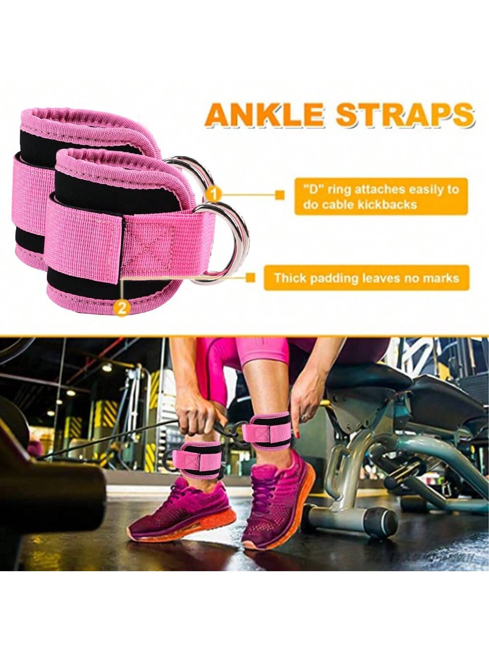 (1 Pair)Ankle Strap For Cable Machine - Fitness Ankle Straps-One Size Fit With Premium Padding, Glute Kickback Ankle Strap, Ankle Cable Straps For Workout, Booty Workout, Leg Extension, Hip Abductors