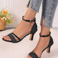 2024 New Fashion, Comfortable, High-End Quality Open Toe Thick/Low Heel Dress Party Sandals, Ankle Strap, Suitable For Work, Commute, Daily Wear