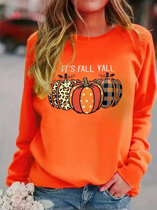 LUNE Pumpkin Print Loose Fit Crew Neck Long Sleeve Sweatshirt, Autumn/Winter