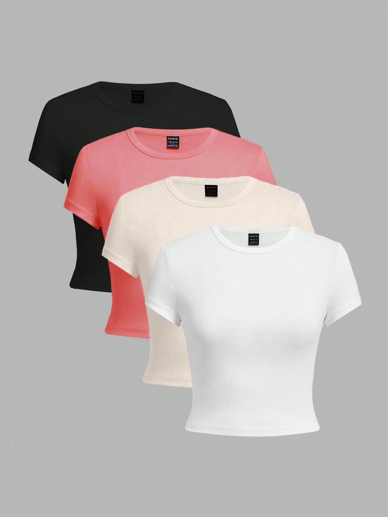 EZwear 4pcs Set Women Crew Neck Short Sleeve Fitted T-Shirts, Suitable For Summer