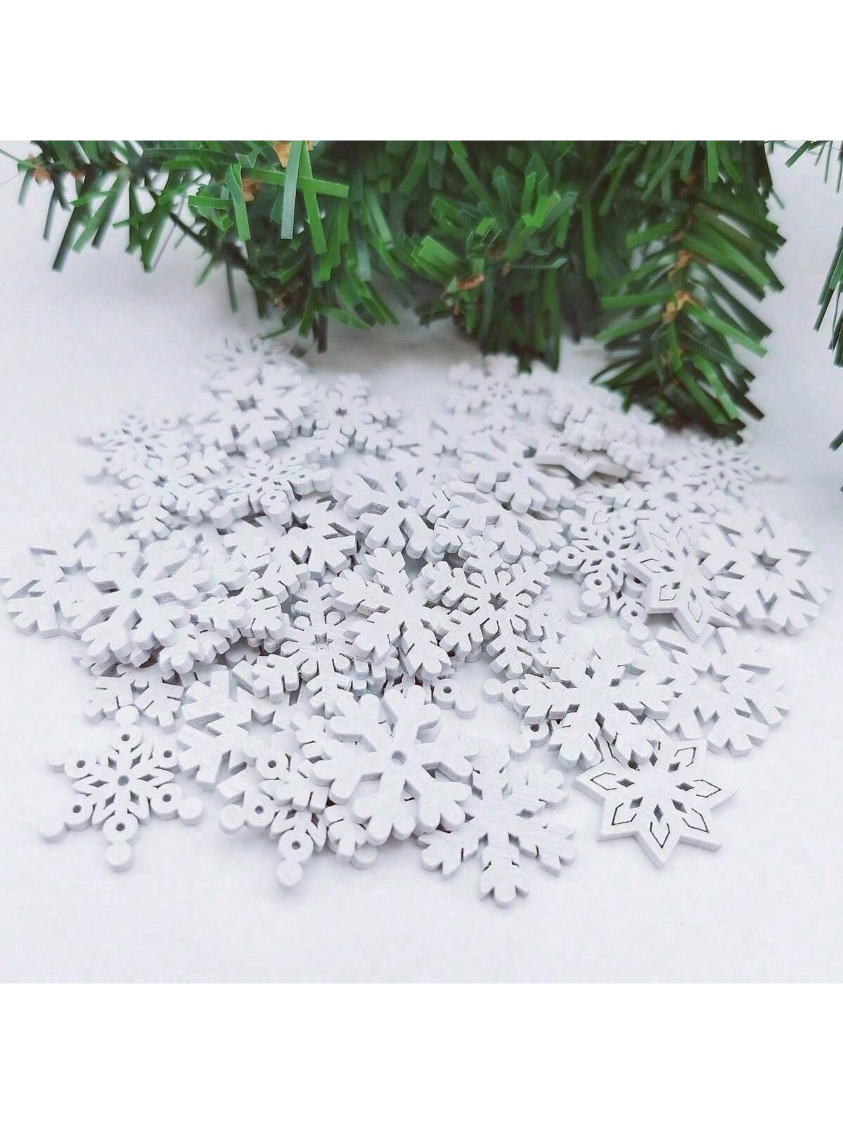 50pcs Mixed Design 25mm Christmas Snowflake Shaped Cutouts Wooden Chips For Diy Creative Home Decoration Scrapbooking And Christmas Handicraft Material Winter Arts Crafts,Christmas