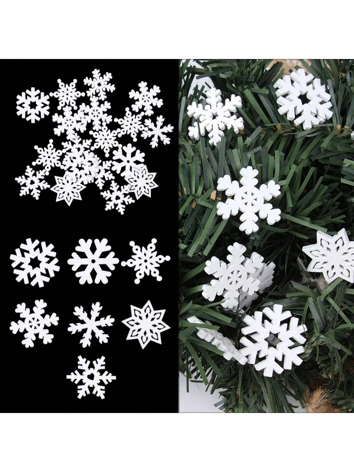 50pcs Mixed Design 25mm Christmas Snowflake Shaped Cutouts Wooden Chips For Diy Creative Home Decoration Scrapbooking And Christmas Handicraft Material Winter Arts Crafts,Christmas