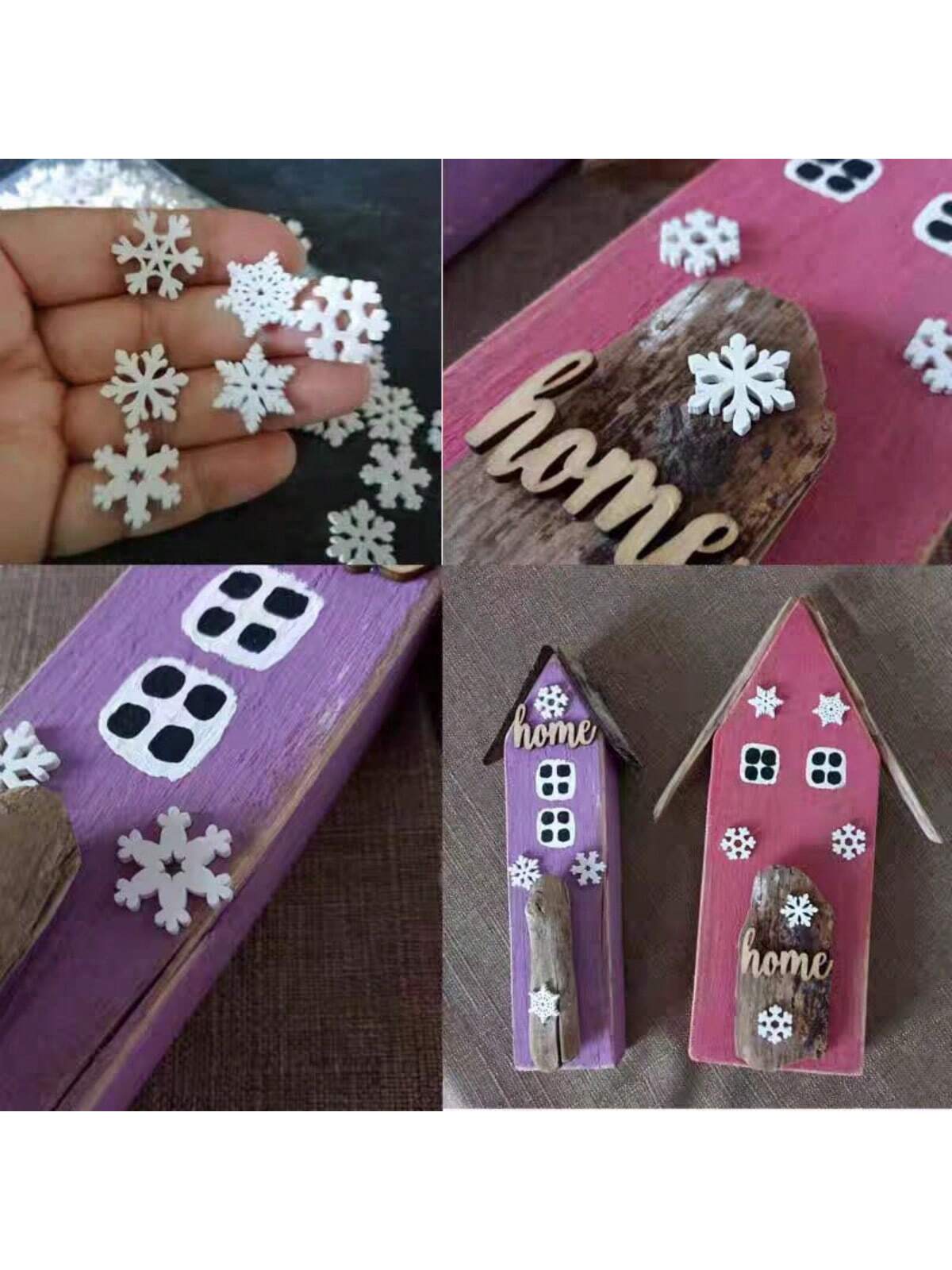 50pcs Mixed Design 25mm Christmas Snowflake Shaped Cutouts Wooden Chips For Diy Creative Home Decoration Scrapbooking And Christmas Handicraft Material Winter Arts Crafts,Christmas