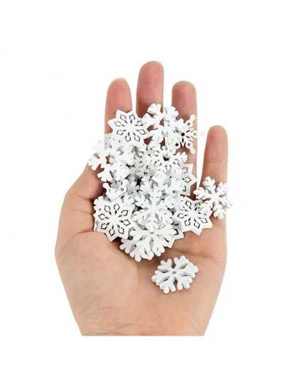 50pcs Mixed Design 25mm Christmas Snowflake Shaped Cutouts Wooden Chips For Diy Creative Home Decoration Scrapbooking And Christmas Handicraft Material Winter Arts Crafts,Christmas