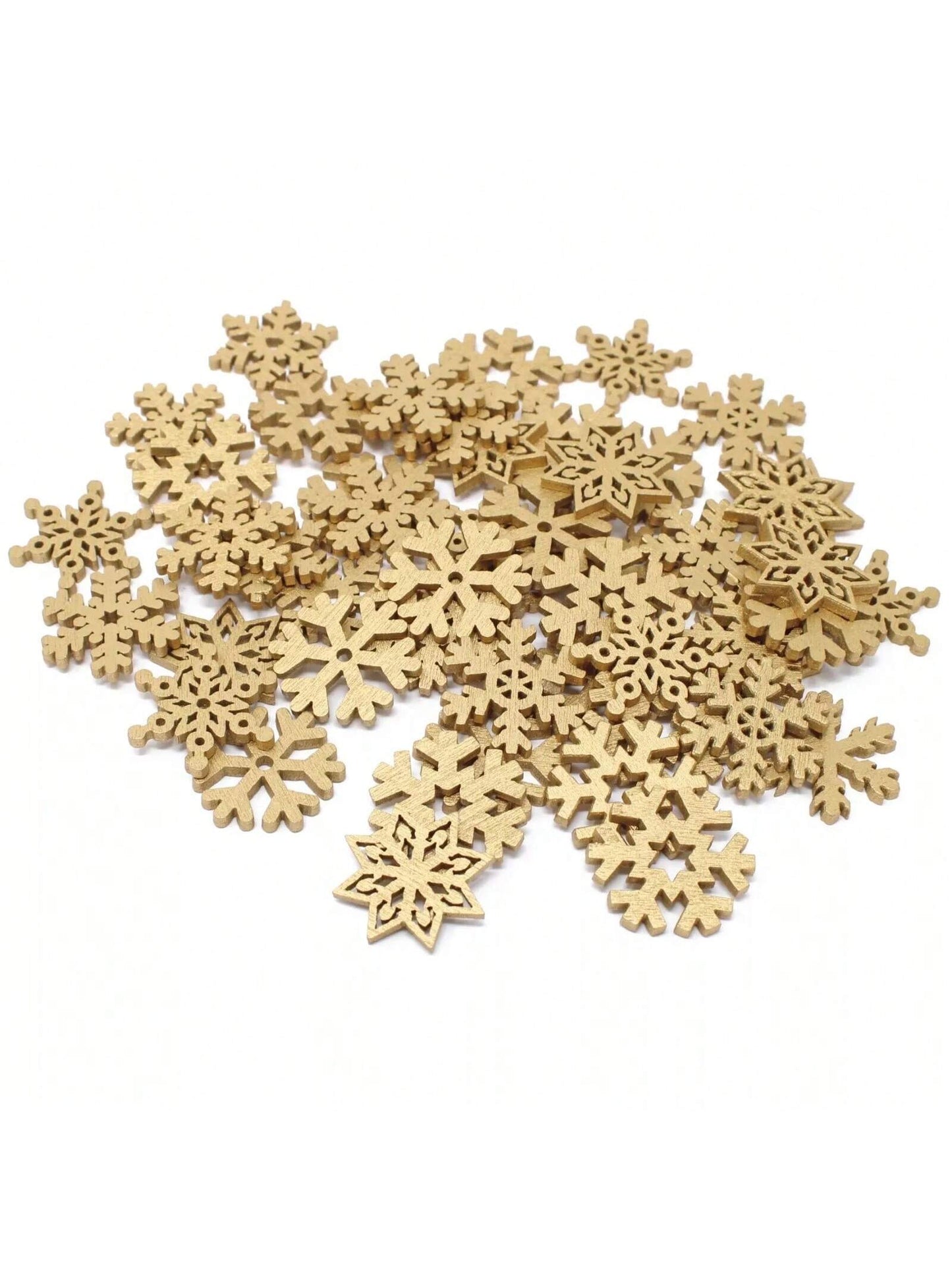 50pcs Mixed Design 25mm Christmas Snowflake Shaped Cutouts Wooden Chips For Diy Creative Home Decoration Scrapbooking And Christmas Handicraft Material Winter Arts Crafts,Christmas