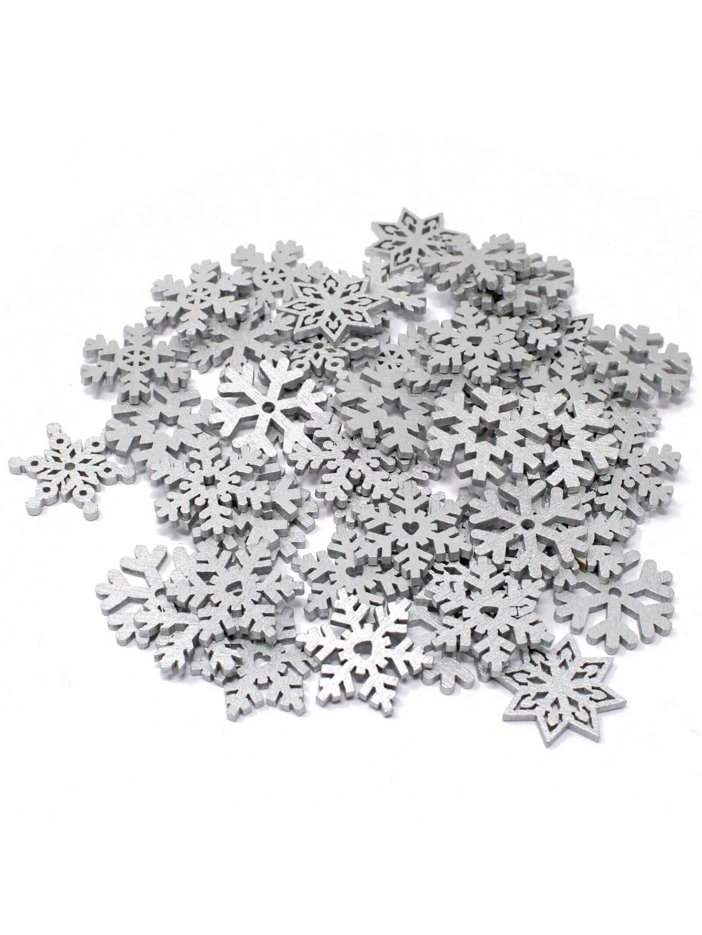 50pcs Mixed Design 25mm Christmas Snowflake Shaped Cutouts Wooden Chips For Diy Creative Home Decoration Scrapbooking And Christmas Handicraft Material Winter Arts Crafts,Christmas