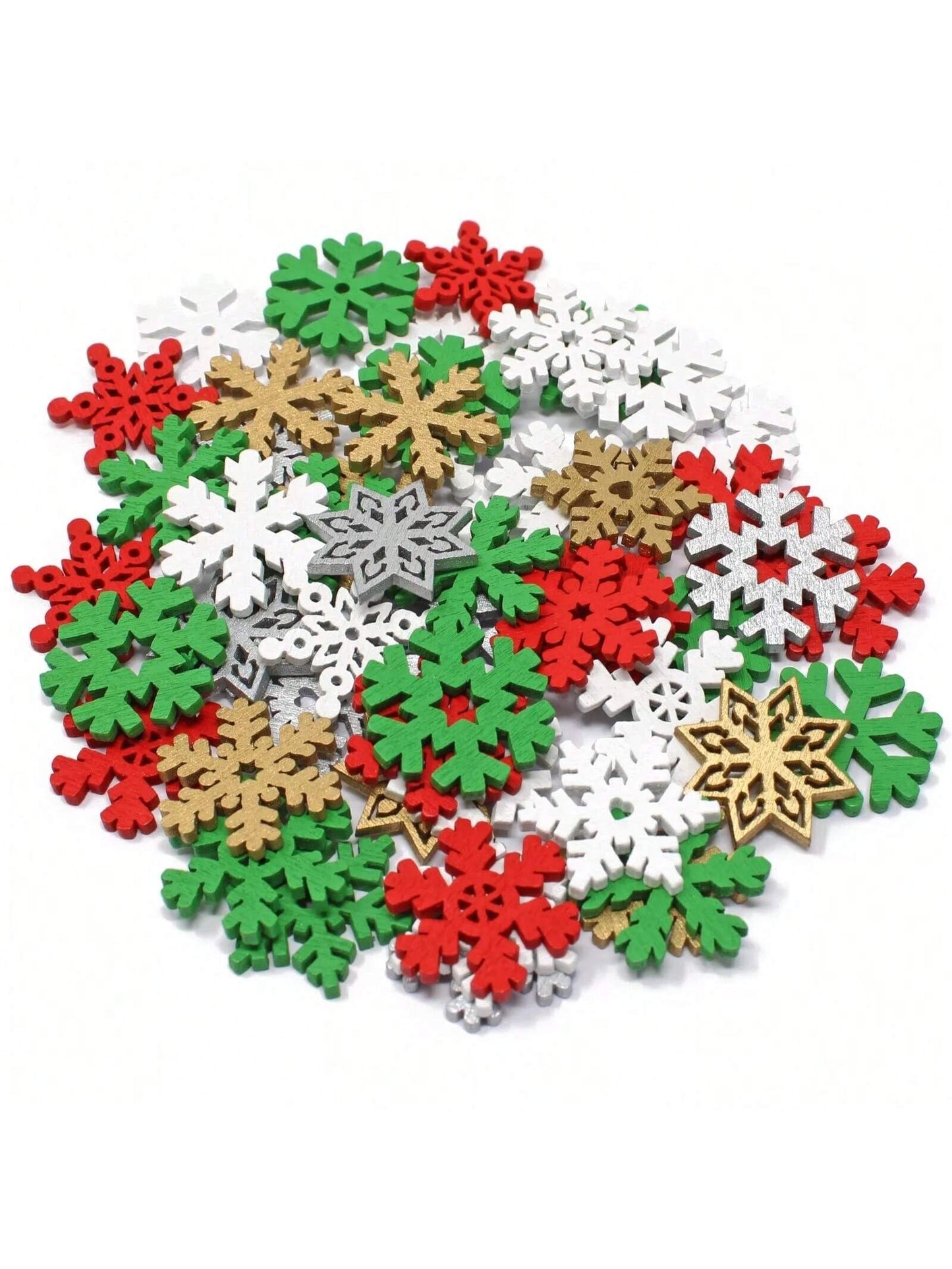 50pcs Mixed Design 25mm Christmas Snowflake Shaped Cutouts Wooden Chips For Diy Creative Home Decoration Scrapbooking And Christmas Handicraft Material Winter Arts Crafts,Christmas