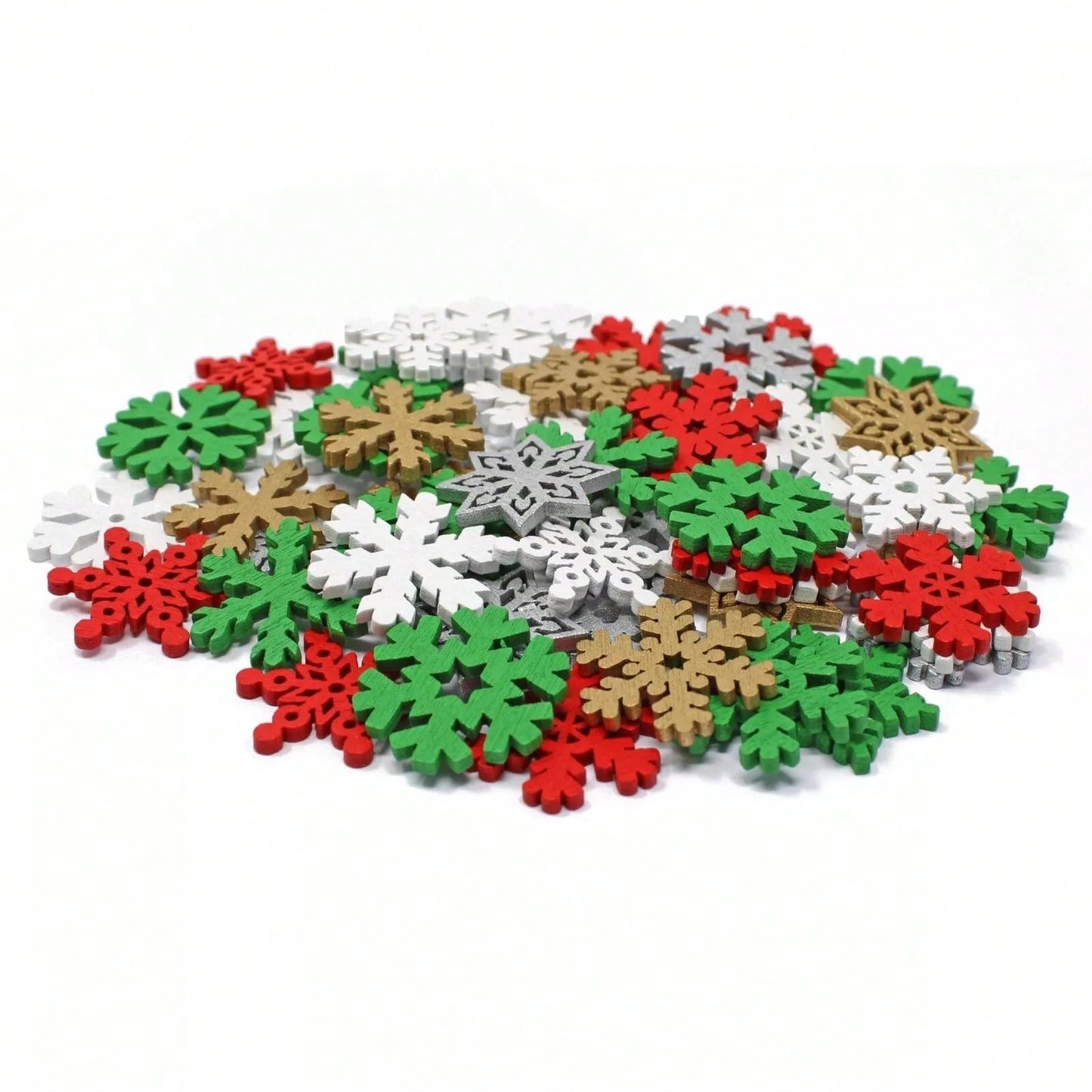 50pcs Mixed Design 25mm Christmas Snowflake Shaped Cutouts Wooden Chips For Diy Creative Home Decoration Scrapbooking And Christmas Handicraft Material Winter Arts Crafts,Christmas