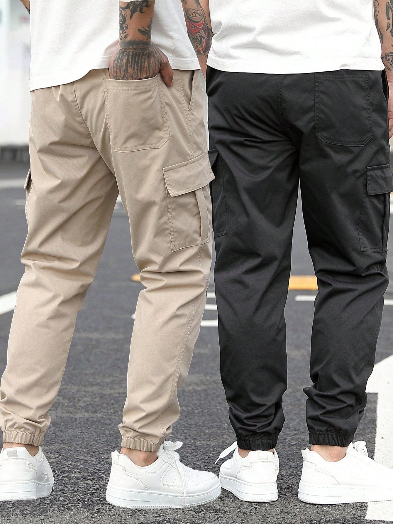 2pcs/Set Autumn New Men's Casual Elastic Waist Cargo Pants