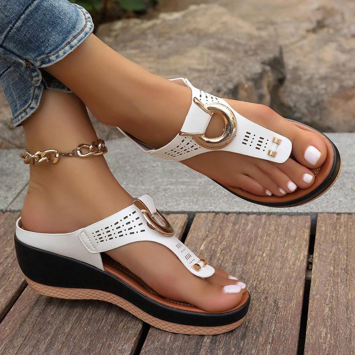 Summer Women's Thick Sole Wedge Sandals, Extra Large Size Comfy Platform Flip Flops, Anti-Slip Open Toe Beach Shoes 2024