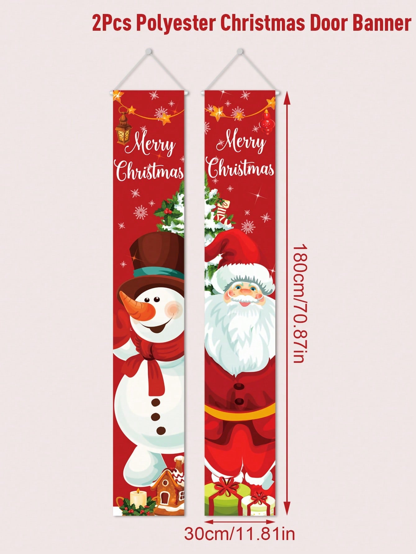 2pcs/Set New Santa And Christmas Snowman Designs Door Curtains, Banner Couplets Perfect For Decorating Family Christmas Party,Christmas