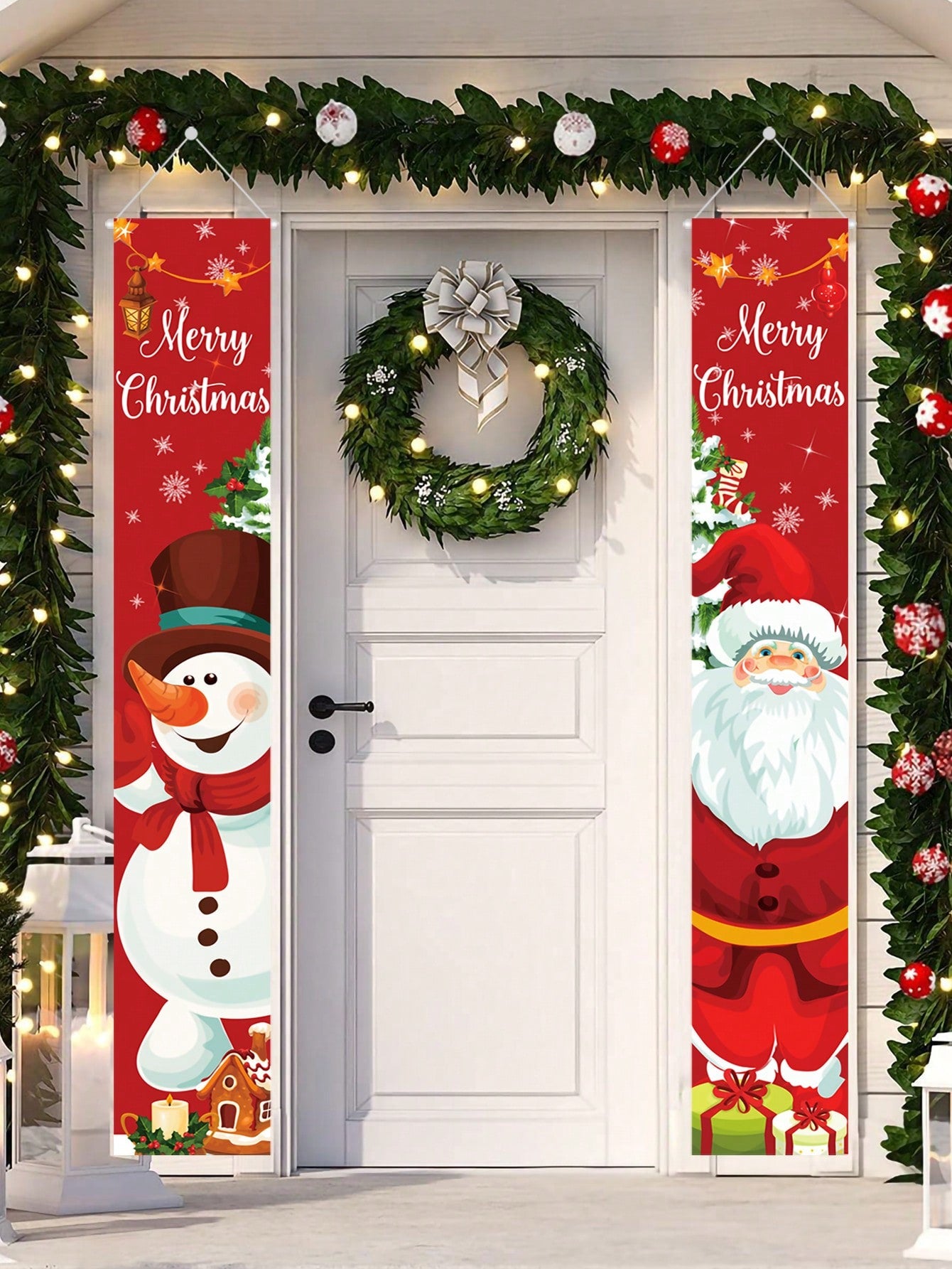 2pcs/Set New Santa And Christmas Snowman Designs Door Curtains, Banner Couplets Perfect For Decorating Family Christmas Party,Christmas