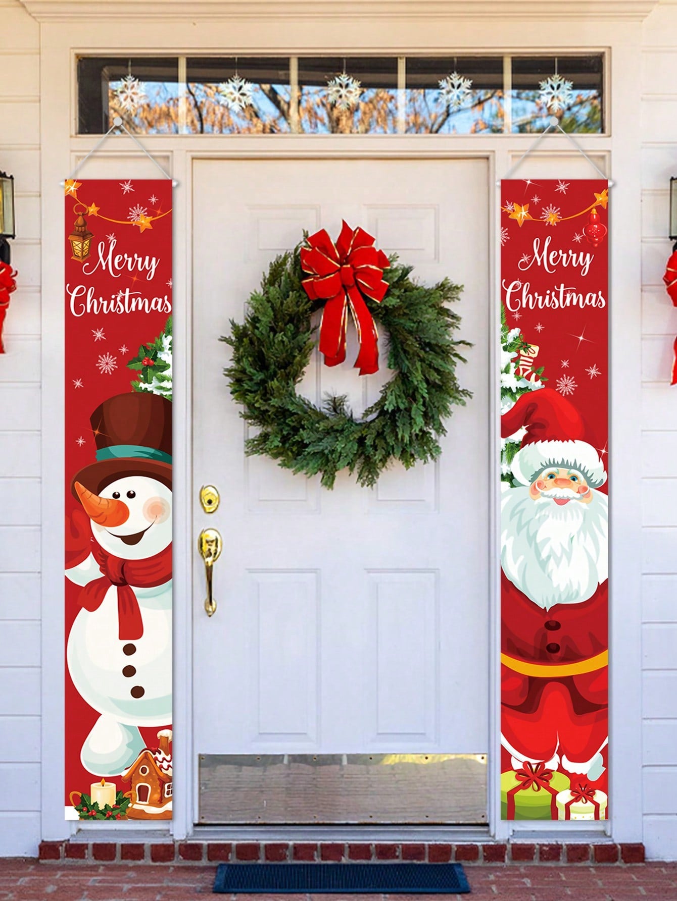 2pcs/Set New Santa And Christmas Snowman Designs Door Curtains, Banner Couplets Perfect For Decorating Family Christmas Party,Christmas