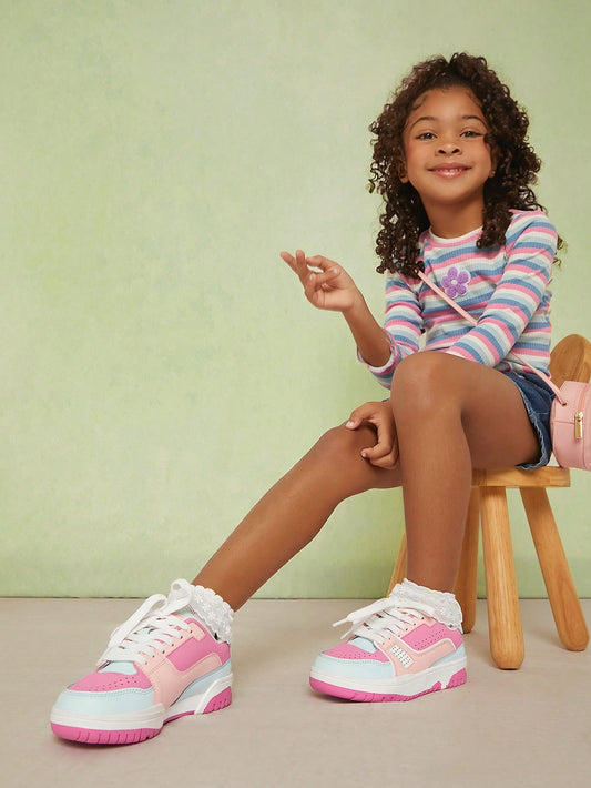 Mini mi Kids' Super Cute Fuchsia And Blue Tennis Shoes With White Sole - Lightweight, Comfortable Sneakers