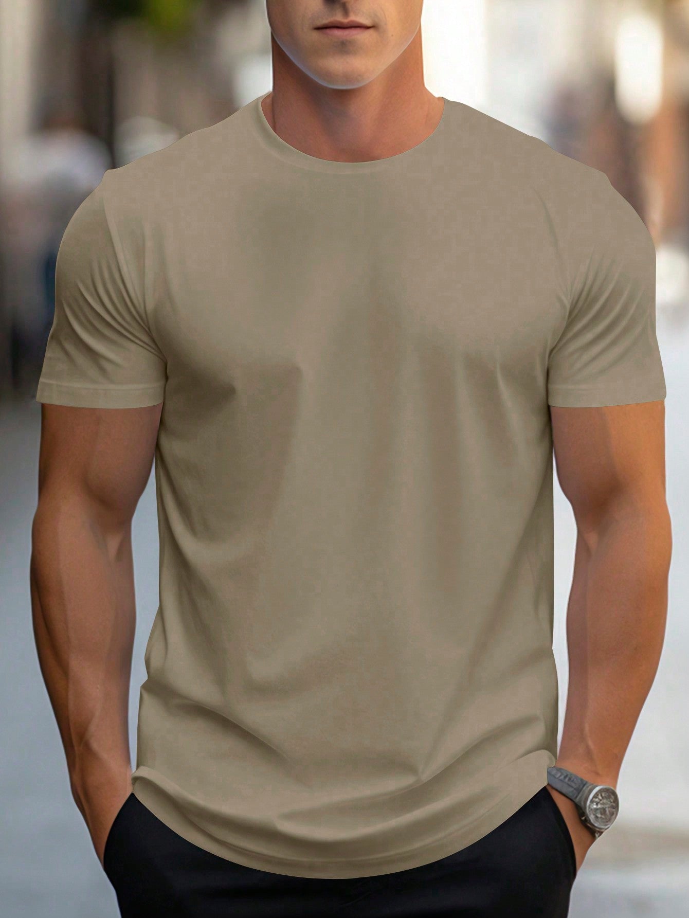 Manfinity Homme Men's Solid Color Round Neck Short Sleeve T-Shirt