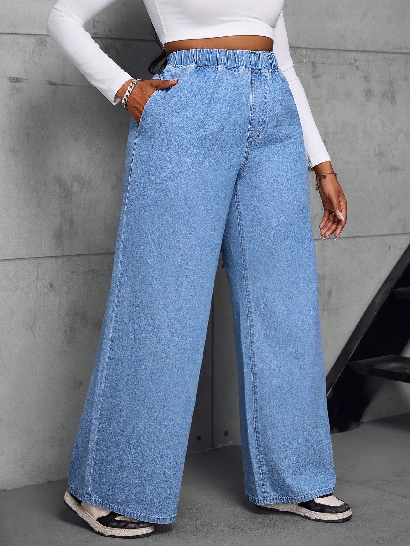 SXY Plus Size Elastic Waist Loose Straight Casual Comfortable Street Fashion Jeans