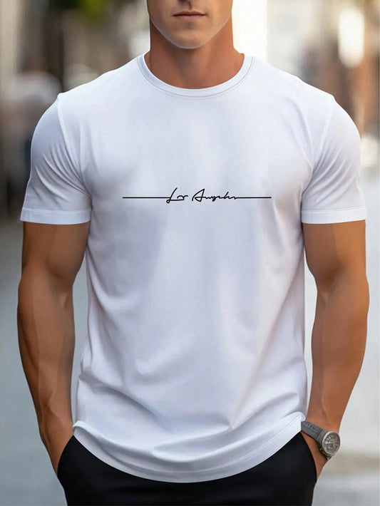 Manfinity Homme Men's Summer Letter Printed Round Neck Casual Short Sleeve T-Shirt