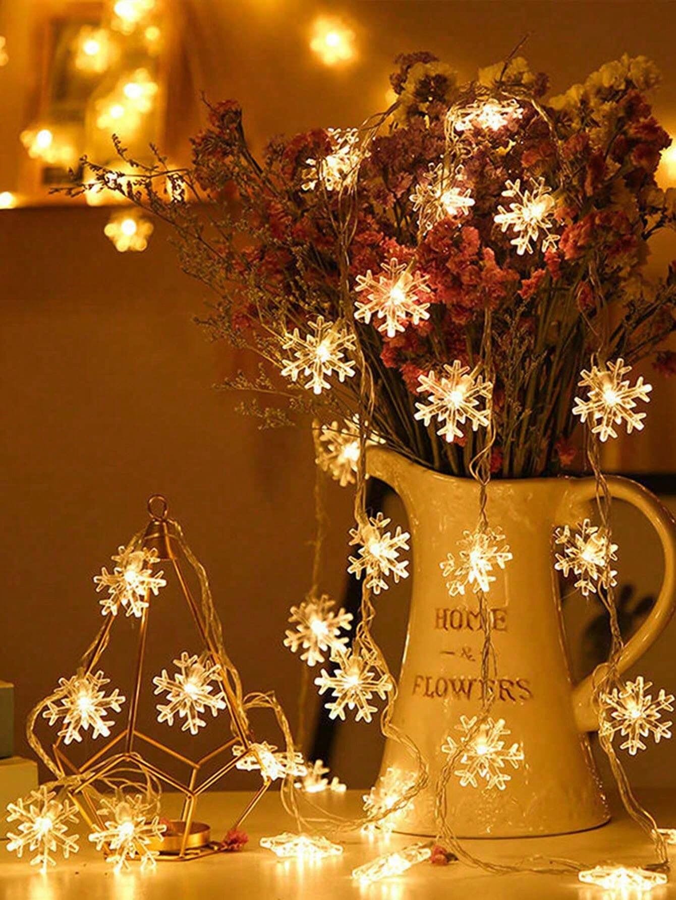 1pc LED Snowflake String Light, Party Decoration Light, Christmas Decor, Holiday Accessory, Birthday Party Supplies, Room Decoration, Christmas Gift, Home Decor, Scene Decor, Battery Powered (Battery Not Included)