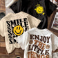 EZwear 3pcs/Set Casual Simple Smile Face Print Fitted Short Sleeve Women's T-Shirts, Summer