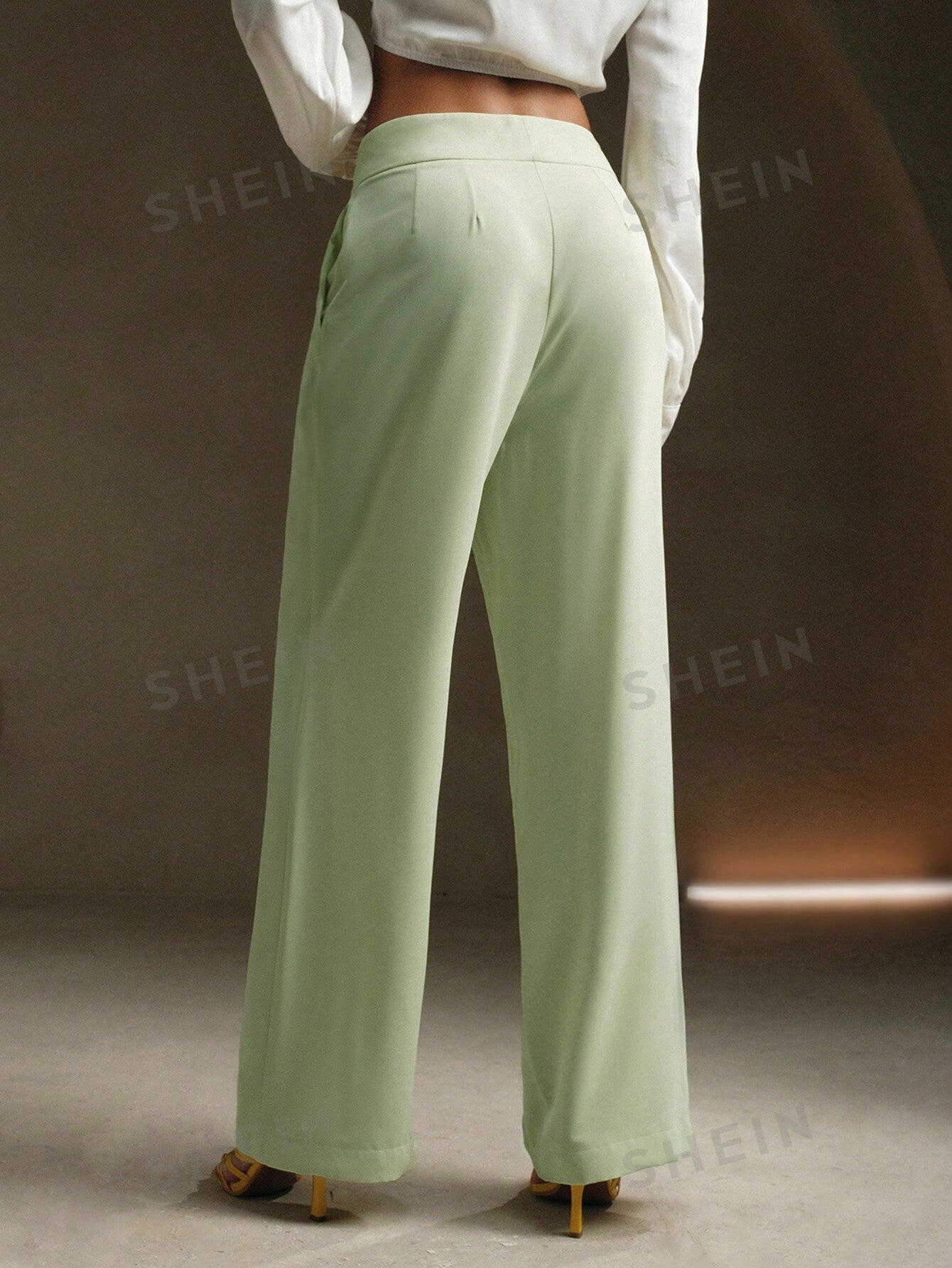 Anewsta High-Waisted Pear Shaped Figure Flattering Casual Straight Wide-Leg Pants