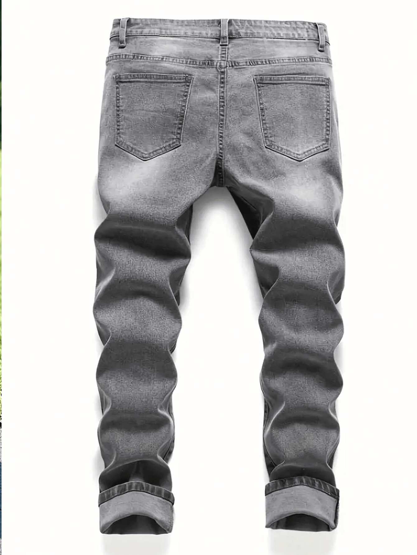 Men European American High Street Fashion Distressed Grey Denim Jeans