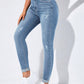 EZwear High-Waisted Button-Embellished Skinny Stretch Distressed Y2K Jeans