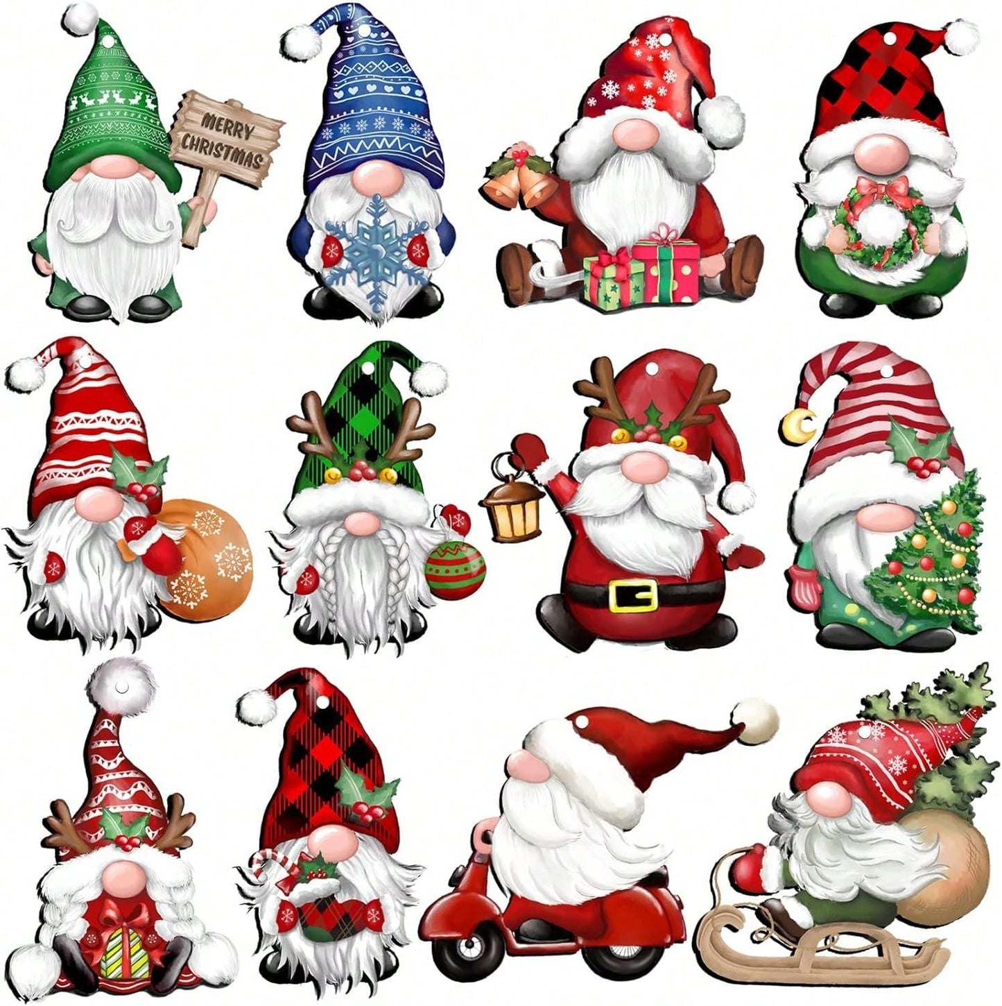 12PCS Christmas Wooden Ornaments, Christmas Tree Decoration Hanging Crafts, Party Supplies For Santa Claus And Dwarves, Walnut Clip Decorations Hanging On Trees, And Holiday Crafts,Christmas