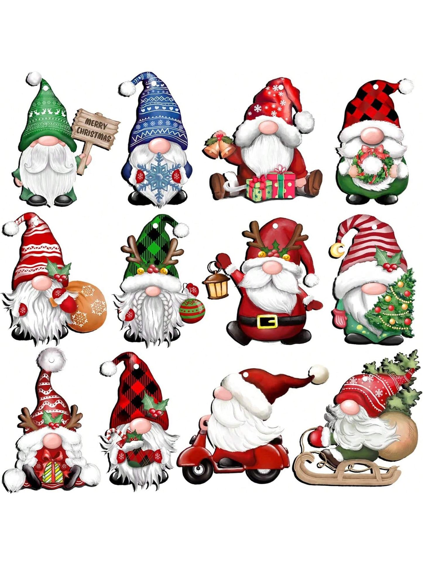 12PCS Christmas Wooden Ornaments, Christmas Tree Decoration Hanging Crafts, Party Supplies For Santa Claus And Dwarves, Walnut Clip Decorations Hanging On Trees, And Holiday Crafts,Christmas