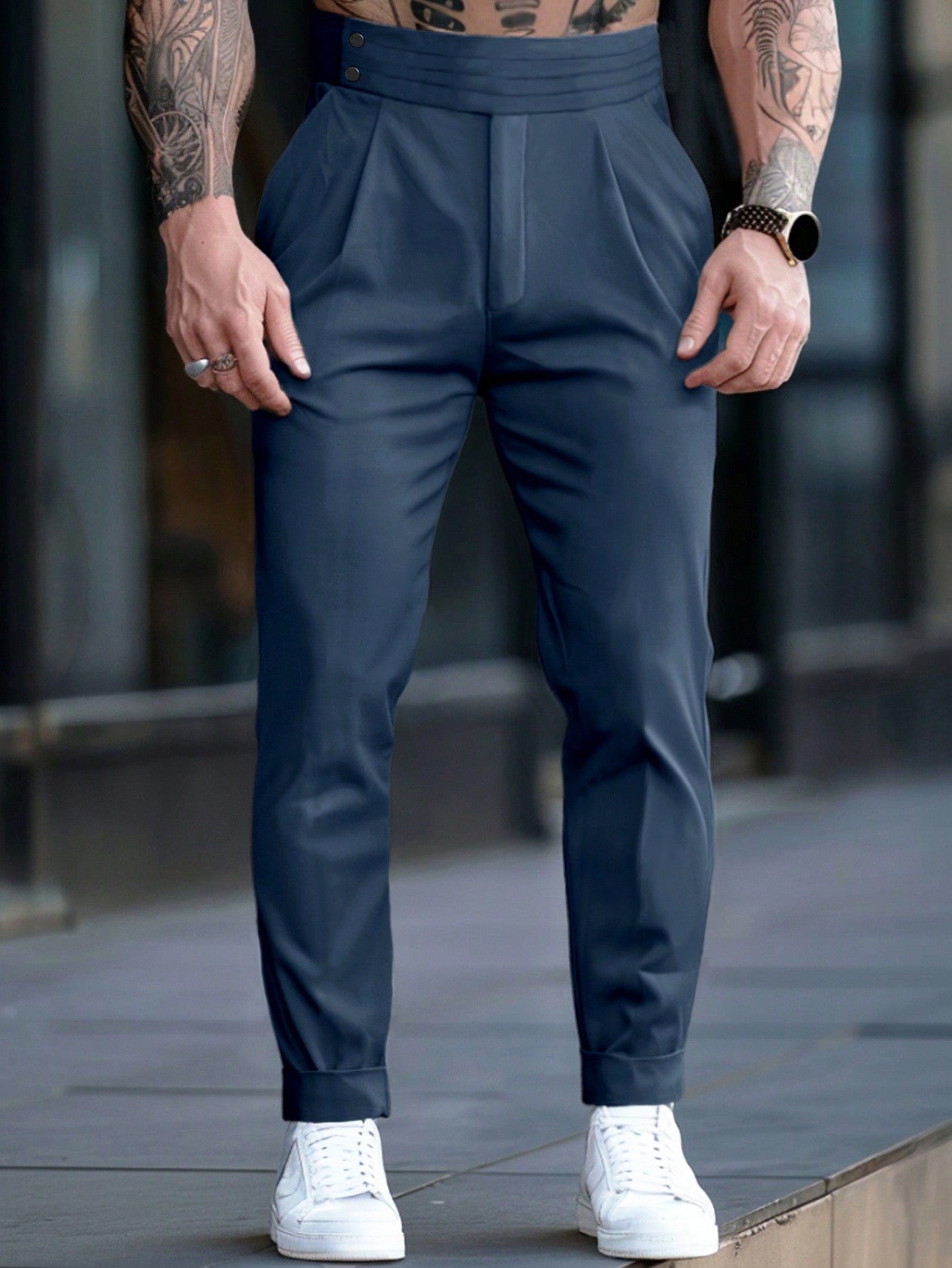 Manfinity Homme Men's Solid Color Simple Daily Dress Pants