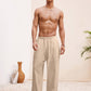 Manfinity VCAY Men Beach Outfits Summer Vacation Basic Woven Casual Surfing Seaside Beach Fit Linen Pants Beachwear